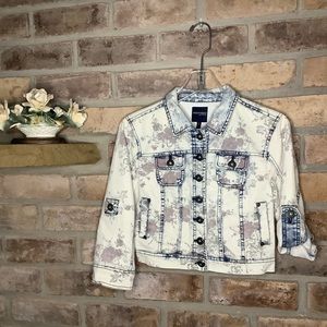 HIGHWAY JEANS Whitewashed Cropped Floral Jean Jacket 77